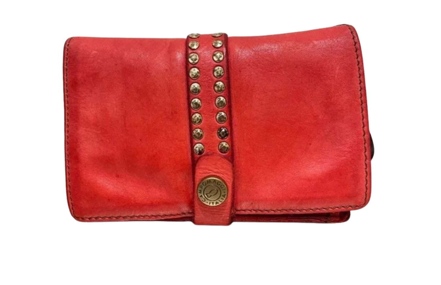 Red Leather Campomaggi wallet with studs