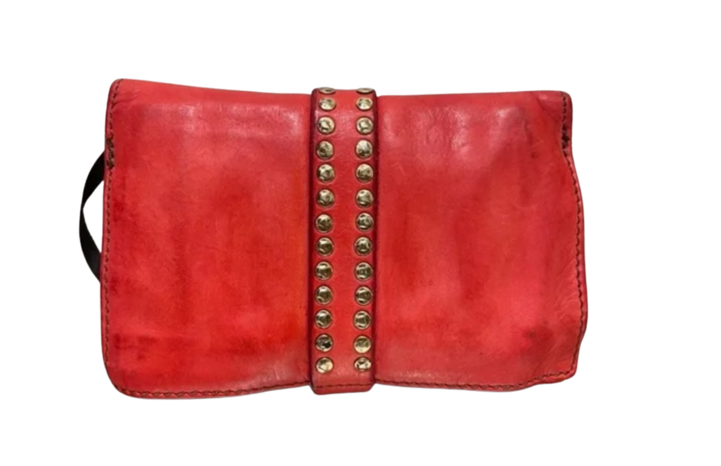 Red Leather Campomaggi wallet with studs