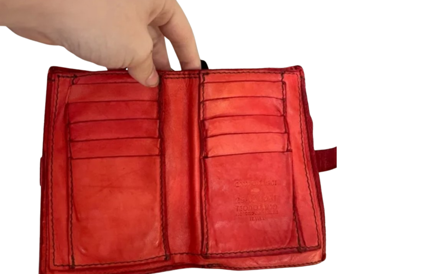 Red Leather Campomaggi wallet with studs