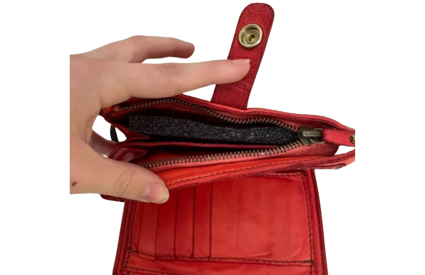 Red Leather Campomaggi wallet with studs