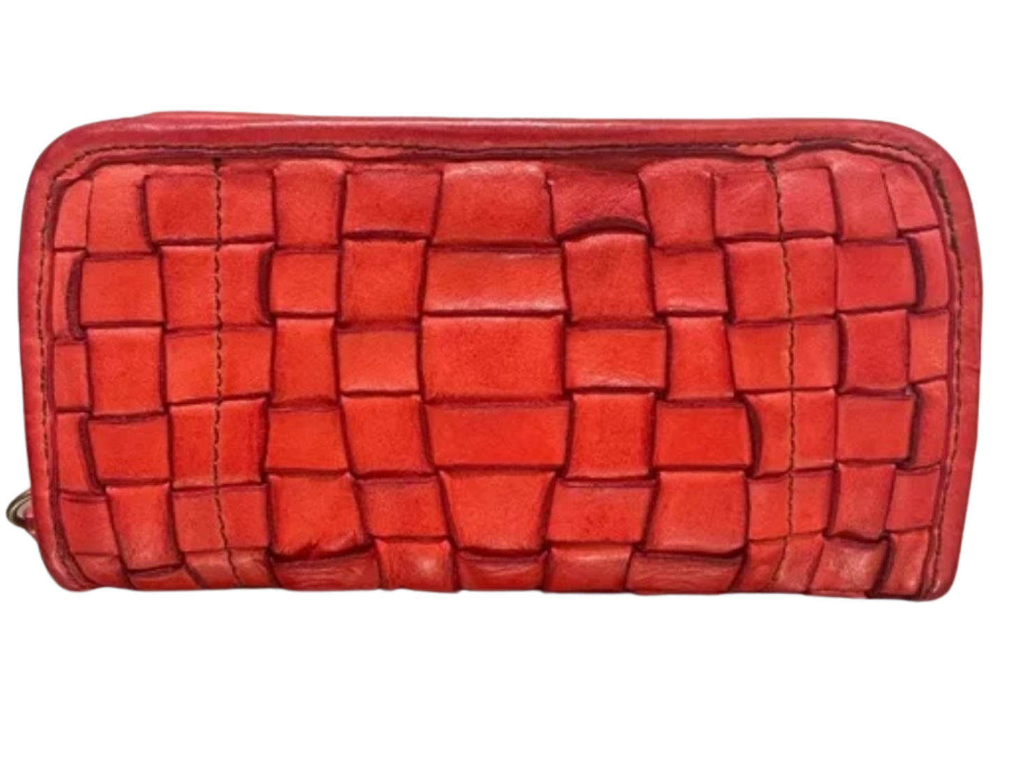 Red leather woven Campomaggi wallet