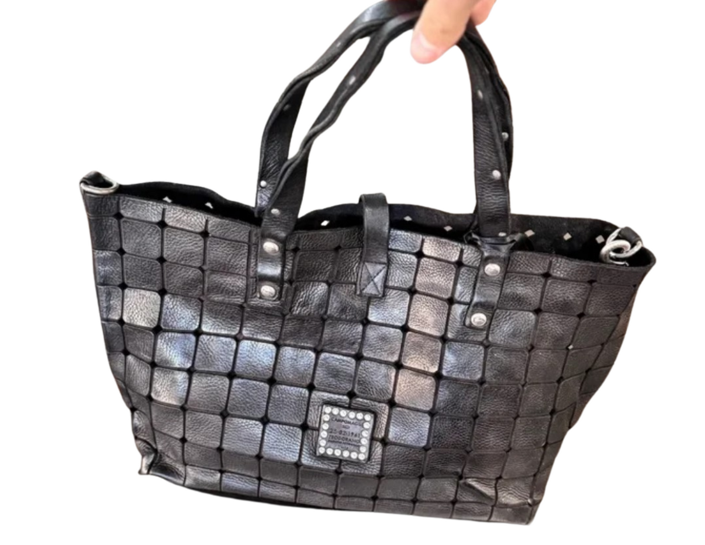 Black Campomaggi Shopping Grande Vacchetta + Traforo Rombo Bag