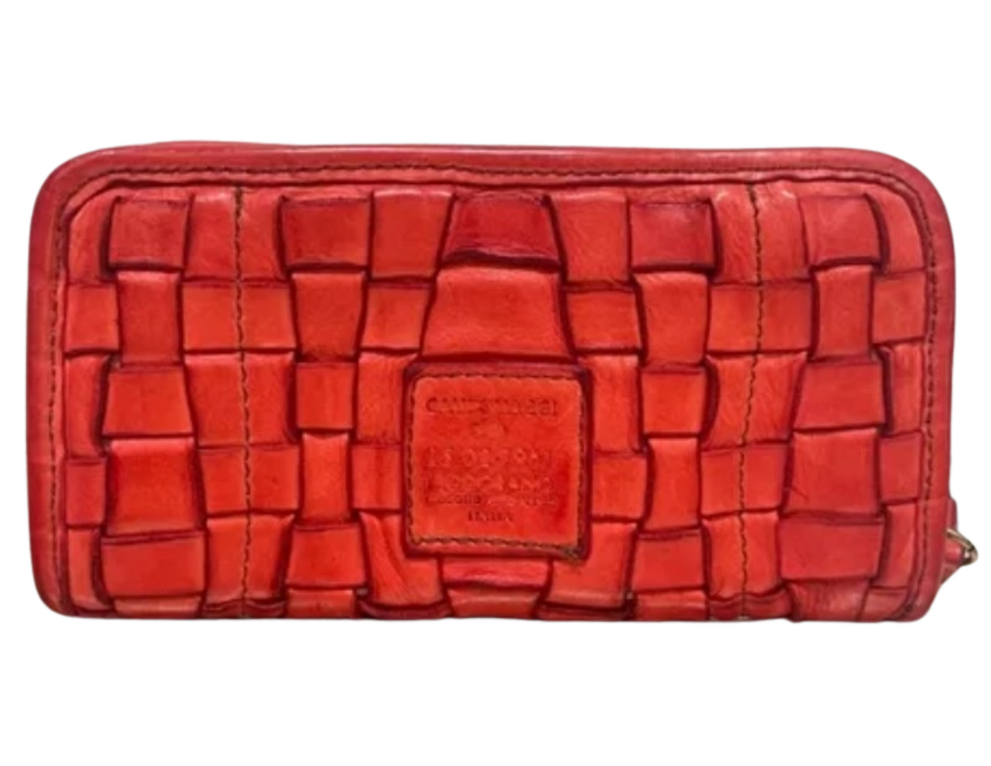 Red leather woven Campomaggi wallet