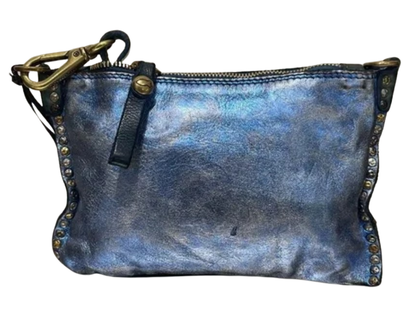 Blue Metallic Leather Campomaggi bag with studs