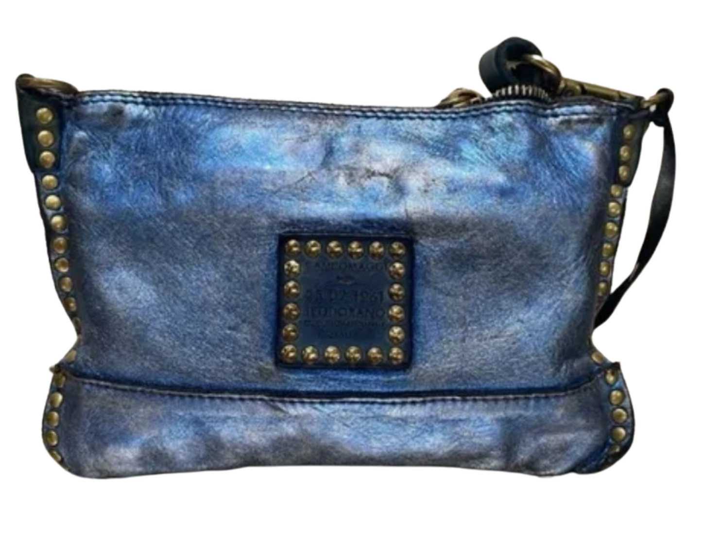 Blue Metallic Leather Campomaggi bag with studs