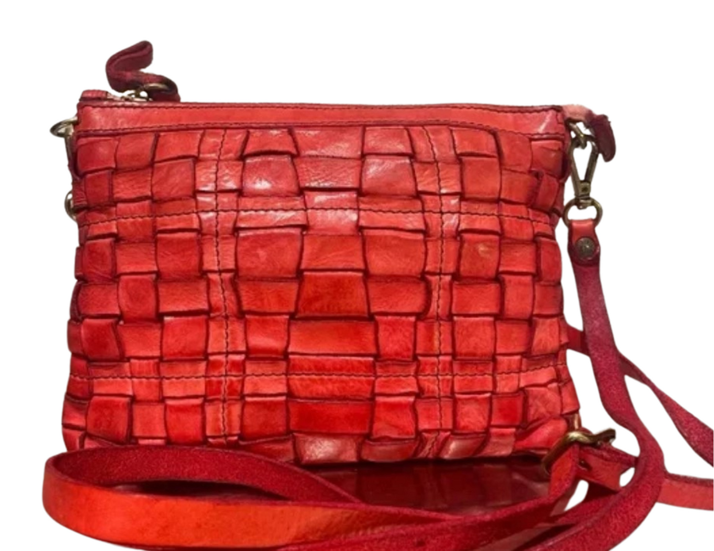 Red leather woven Campomaggi bag