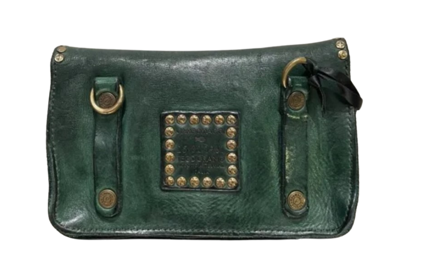 Emerald green leather Campomaggi mini bag with studs