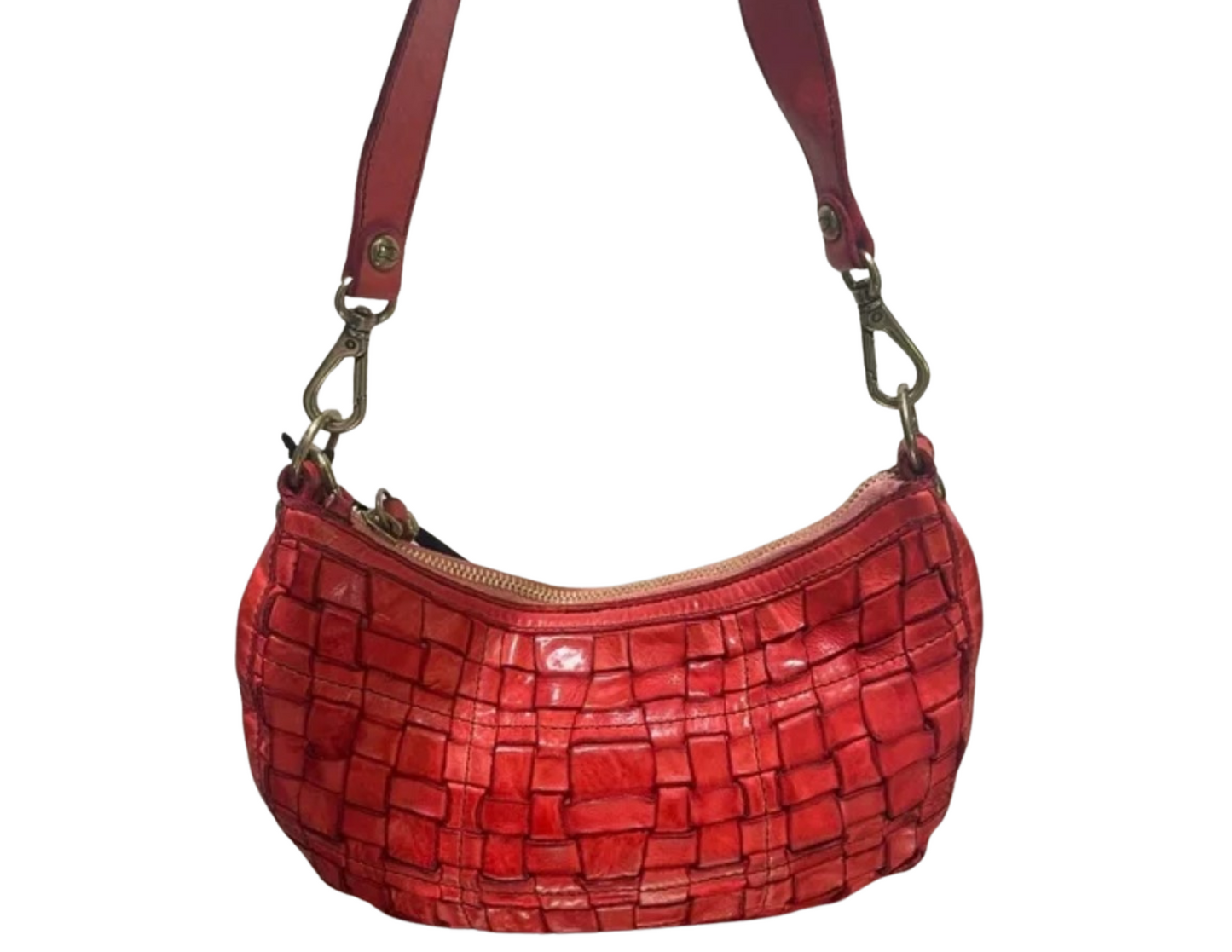 Red leather woven Campomaggi bag