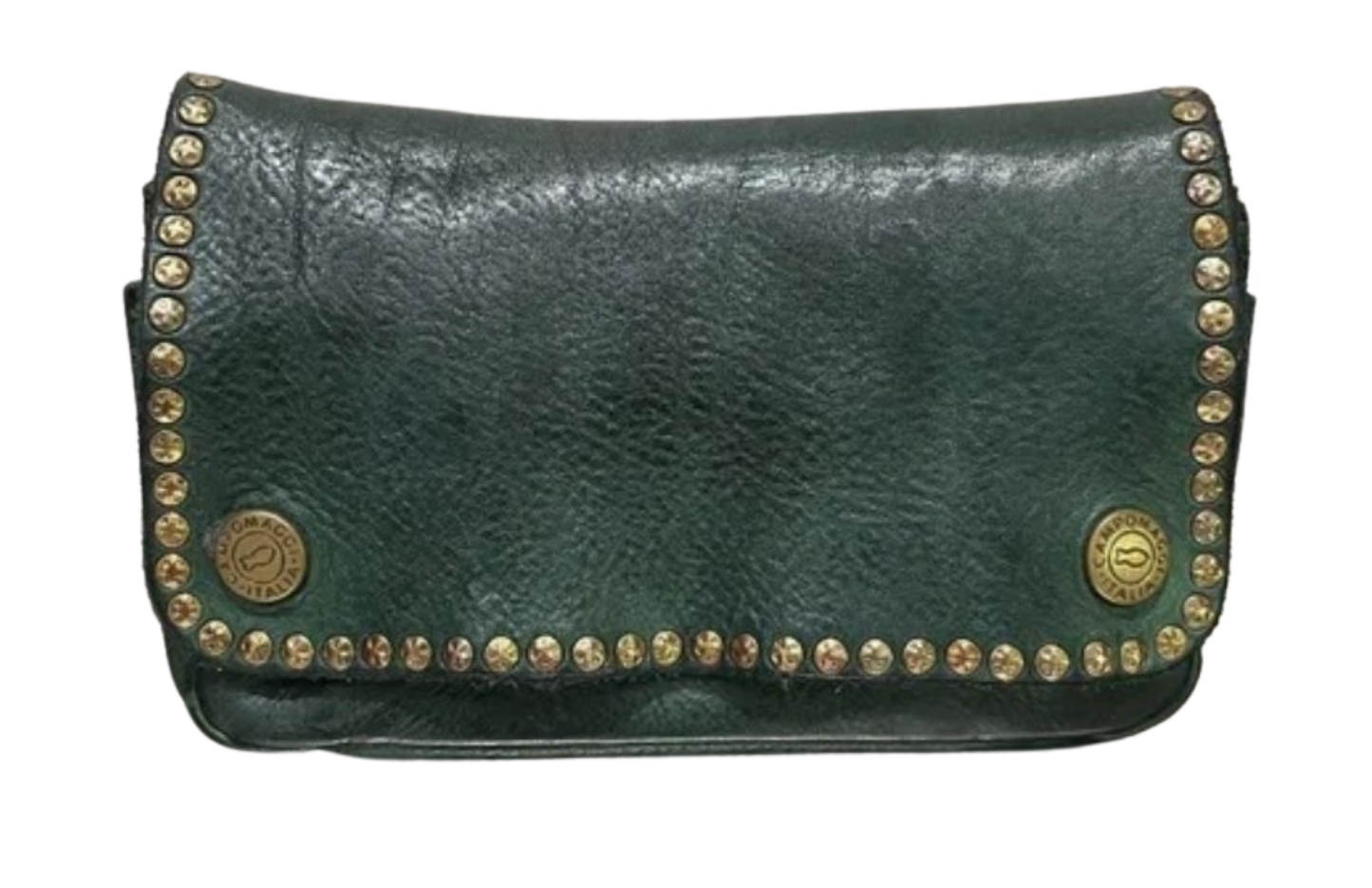 Emerald green leather Campomaggi mini bag with studs