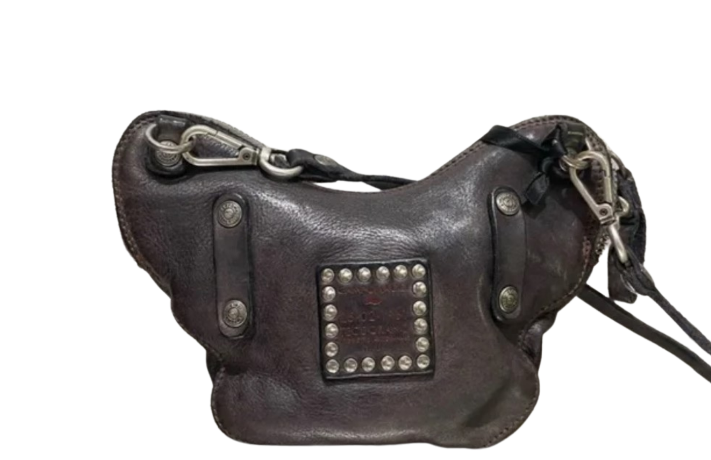 Dark brown leather Campomaggi butterfly bag with embellishments