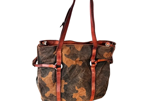 Campomaggi Canvas Camouflage Shoulder Bag in Cognac