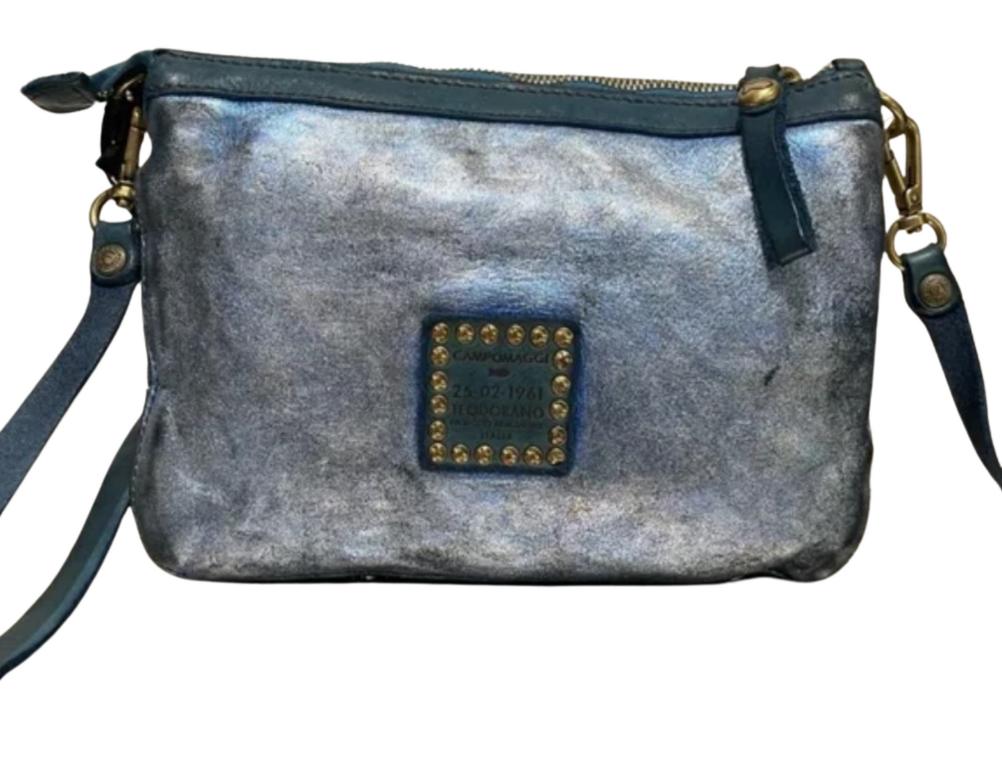 Blue Metallic Leather Woven Campomaggi Bag