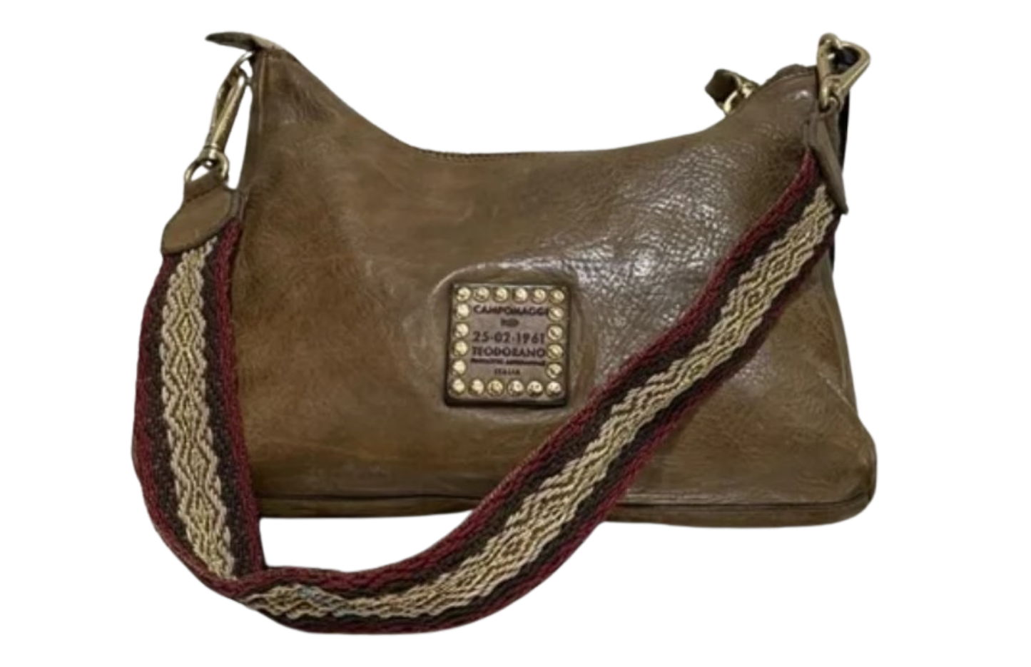 Brown leather Campomaggi Bag with Woven strap